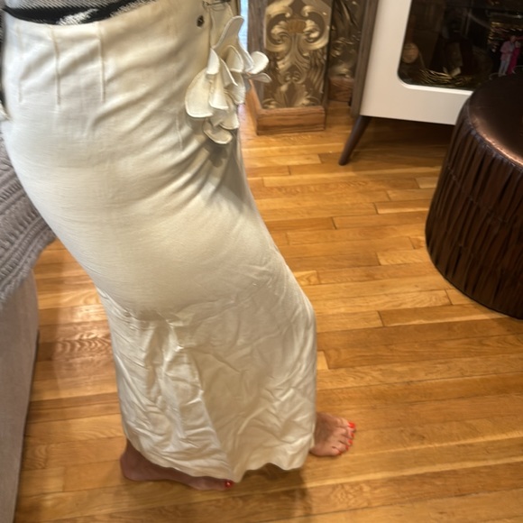 Sonia Rykiel high waist 💯 linen lined tailored pencil midi skirt w flower FR40 - Picture 5 of 17